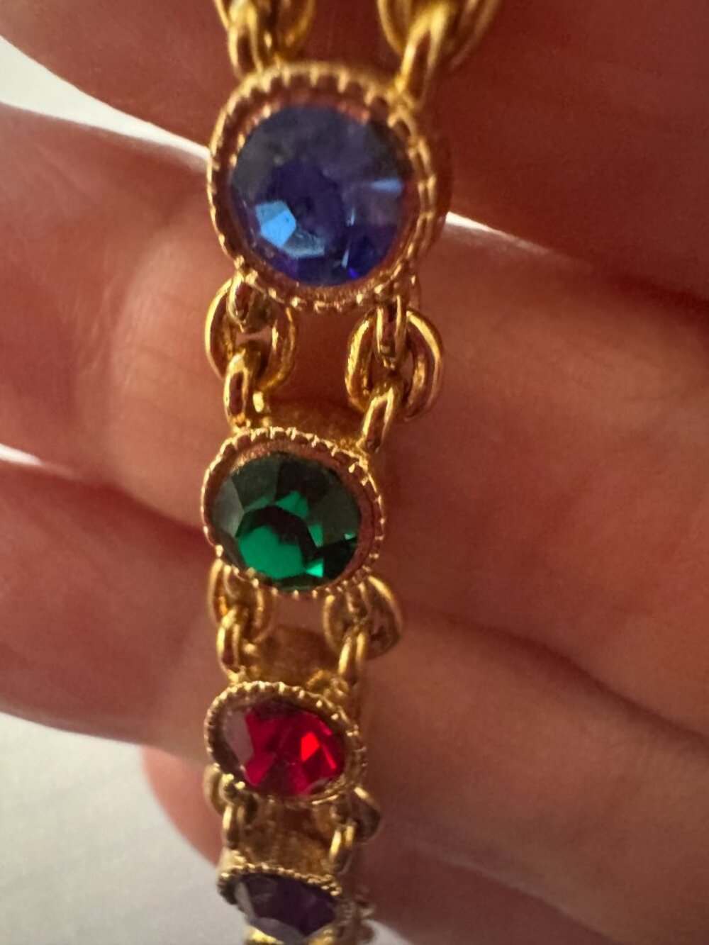 Joan Rivers Tennis style braclet with colored stones / gold tone